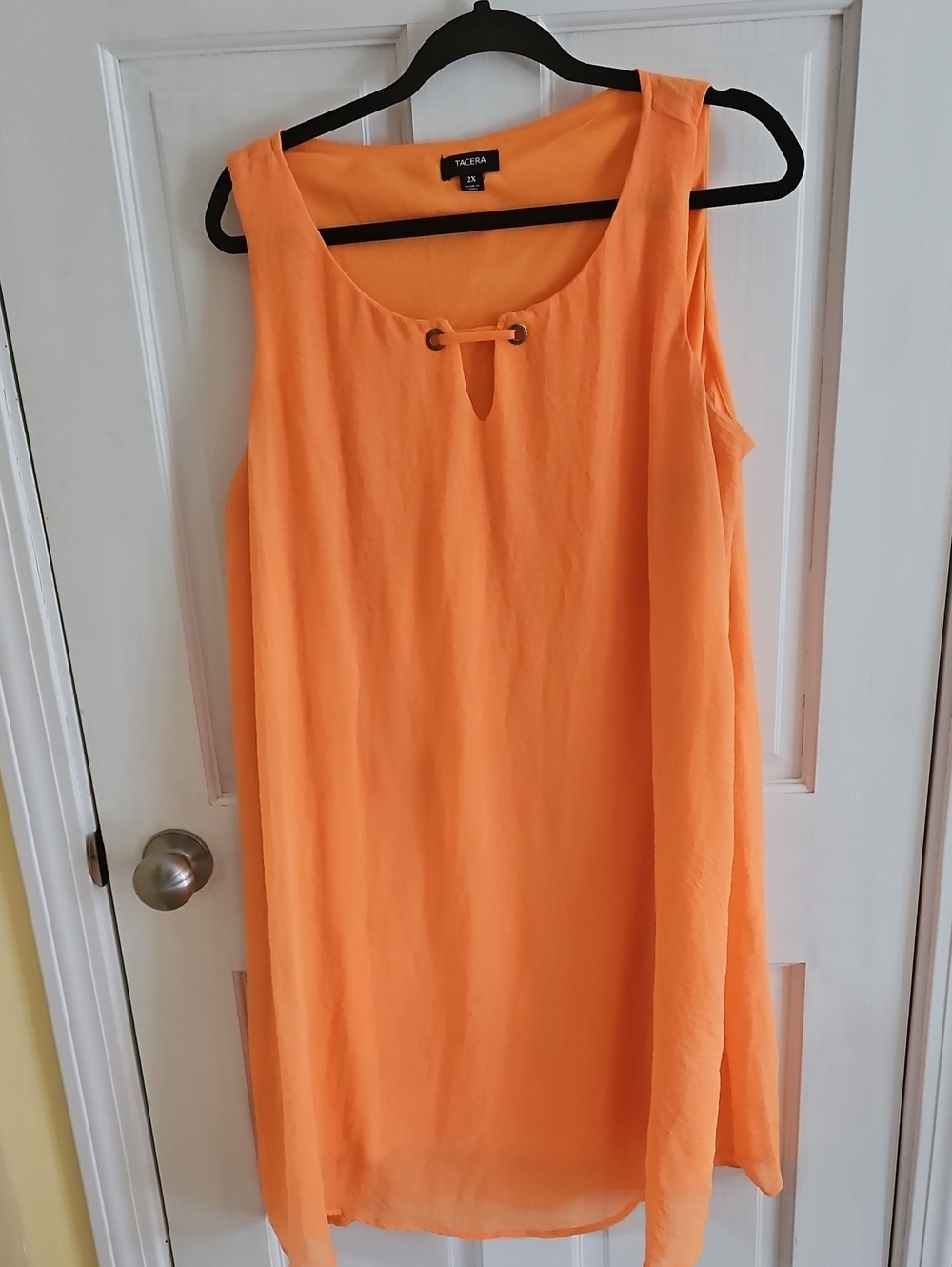 Tacera Bright Orange Sleeveless Shift Dress with Eyelet Tie